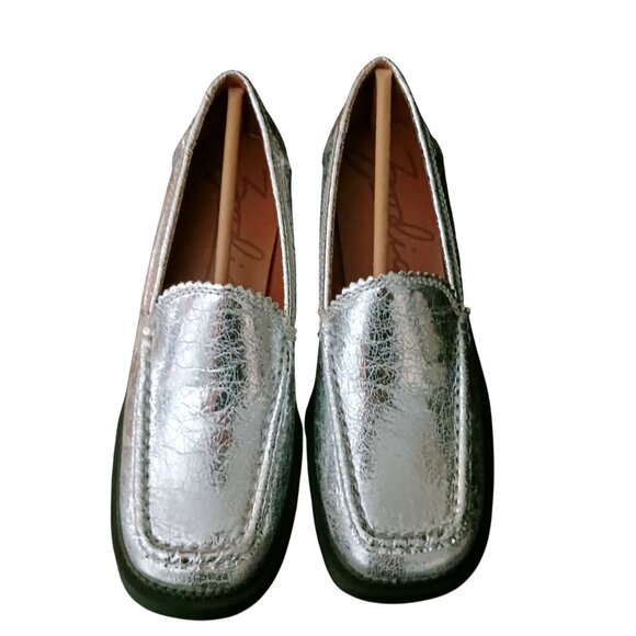 NEW Zodiac Alaina Faux Crackle Leather Square Toe Loafers Silver SY Size 7.5 - Picture 3 of 13